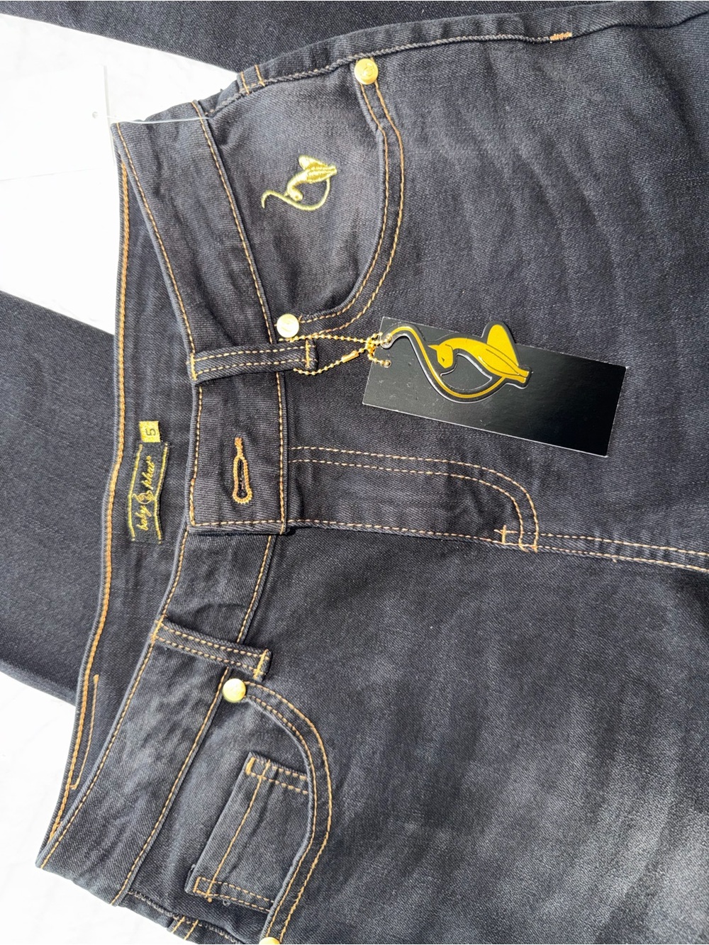 Baby Phat Black Slim Straight Jeans with Yellow Accents